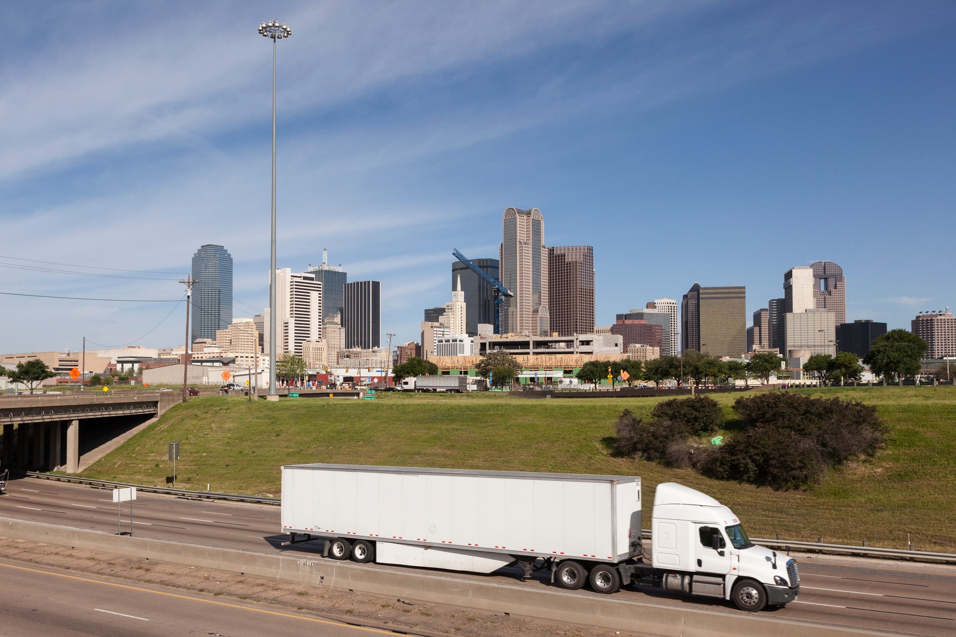 Truck in front of Dallas downtown